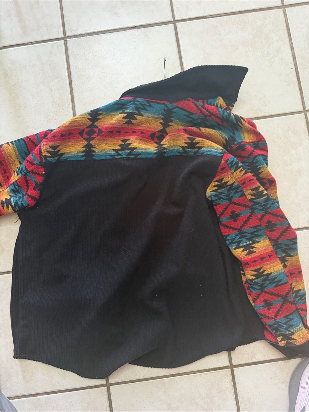 Boho Aztec Corduroy Shacket - Black with Multicolor Tribal Print - Picture 4 of 4